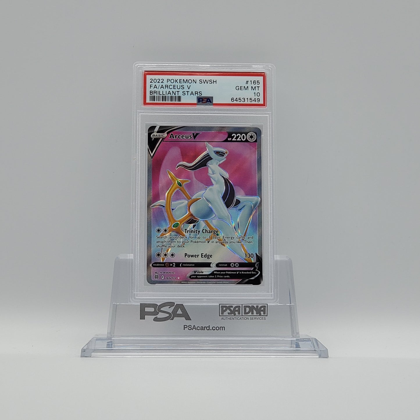 2022 - POKEMON - SWORD & SHIELD - BRILLIANT STARS - FULL ART - ARCEUS V- #165 - PSA - GEM MINT 10