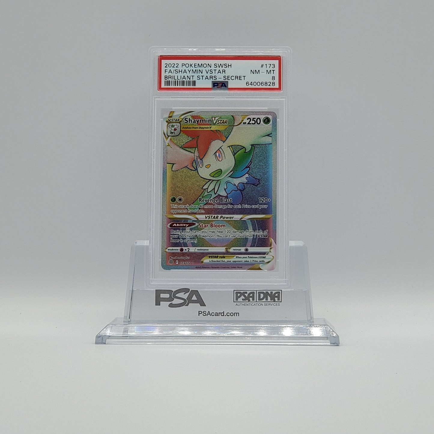 2022 - POKEMON - SWORD & SHIELD - BRILLIANT STARS - SECRET RARE - FULL ART - SHAYMIN VSTAR - #173 - PSA - NM-MT 8