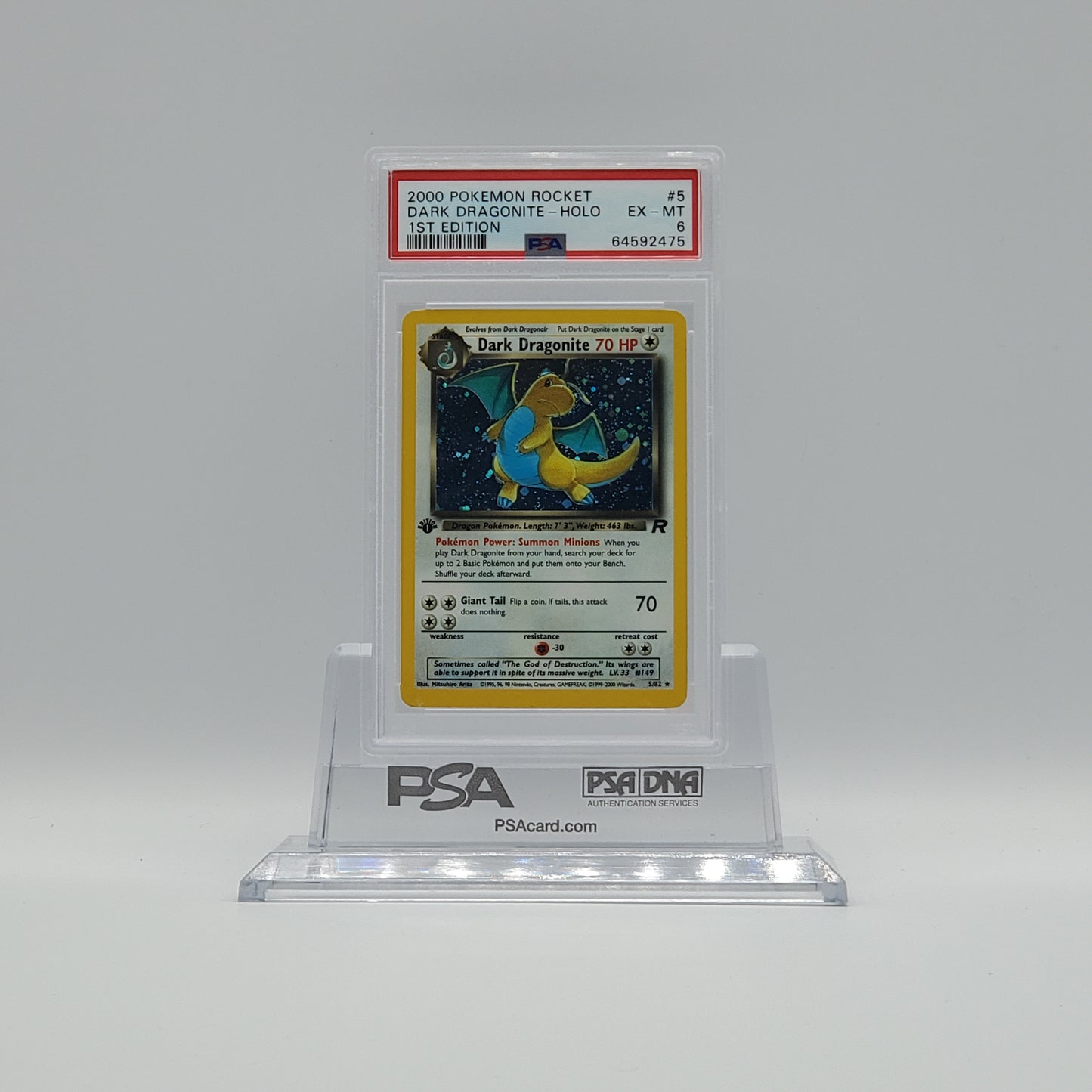 2000 - POKEMON - TEAM ROCKET - DARK DRAGONITE - #5 - HOLOGRAPHIC - 1ST EDITION - PSA - EX-MT 6