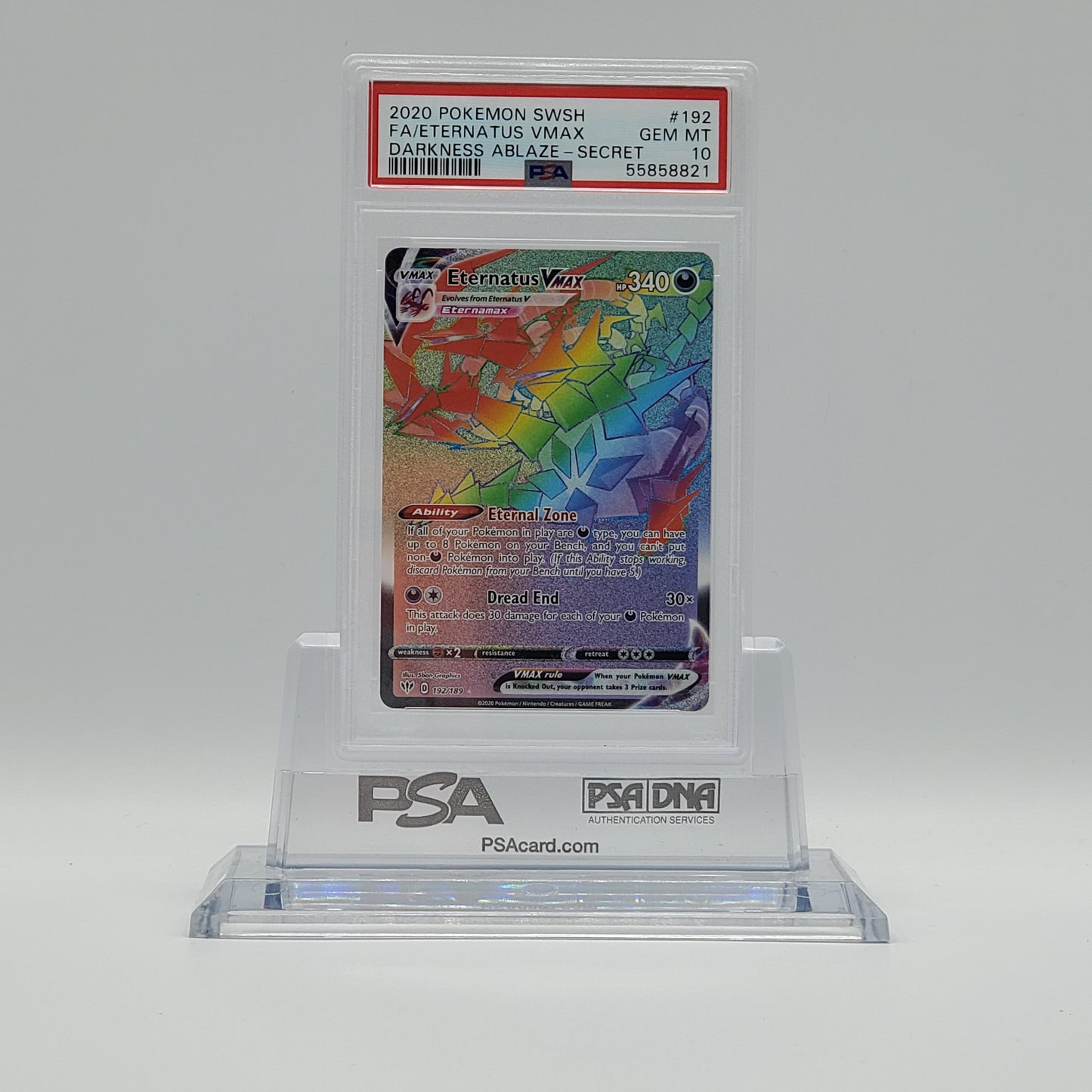 2020 - POKEMON - SWORD & SHIELD - DARKNESS ABLAZE - SECRET RARE - FULL ART - ETERNATUS VMAX - #192 - PSA - GEM MINT 10