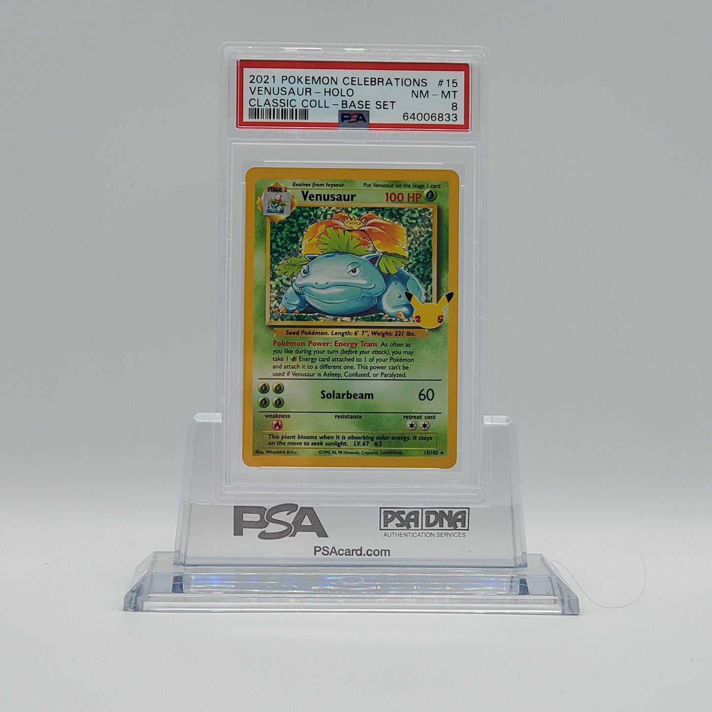 2021 - POKEMON - CELEBRATIONS - CLASSIC COLLECTION - BASE SET VENUSAUR - #15 - HOLOGRAPHIC - PSA - NM-MT 8