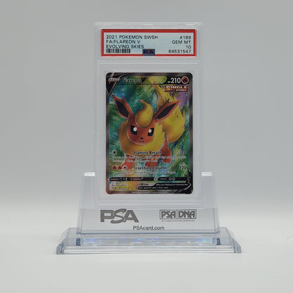 2021 - POKEMON - SWORD & SHIELD - EVOLVING SKIES - FULL ART - FLAREON V - #169 - PSA - GEM MINT 10