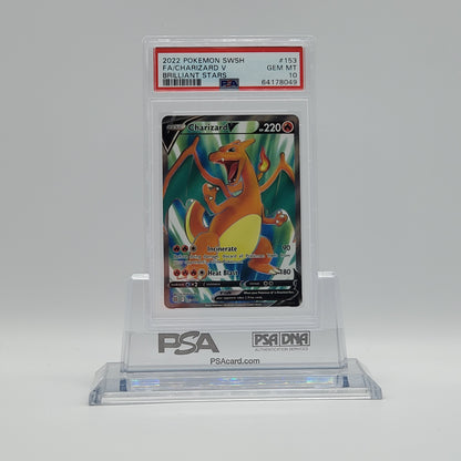 2022 - POKEMON - SWORD & SHIELD - BRILLIANT STARS - FULL ART - CHARIZARD V - #153 - PSA - GEM MINT 10