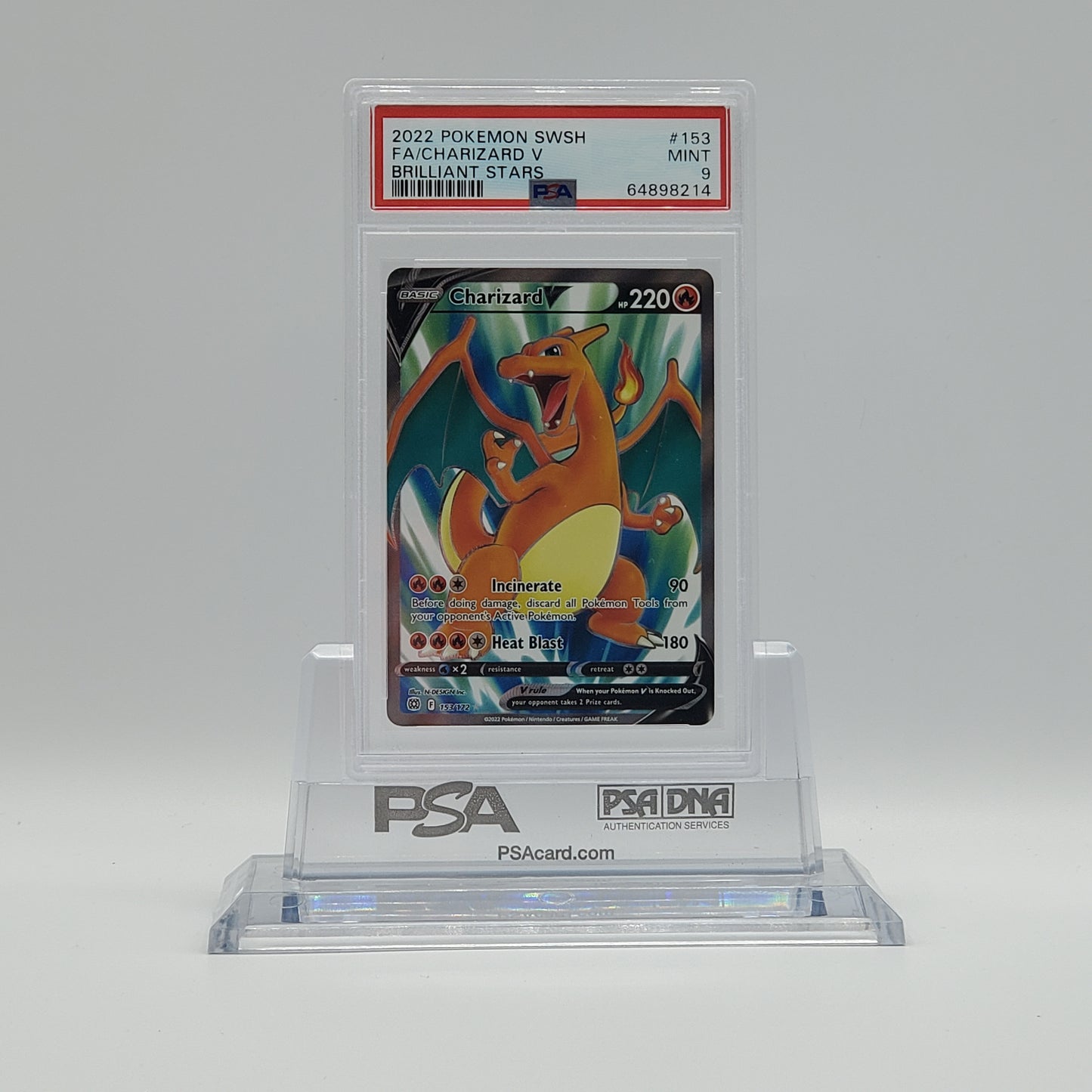 2022 - POKEMON - SWORD & SHIELD - BRILLIANT STARS - FULL ART - CHARIZARD V - #153 - PSA - MINT 9