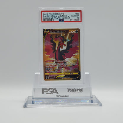 2022 - POKEMON - SWORD & SHIELD - BRILLIANT STARS - SECRET RARE - FULL ART - GALARIAN MOLTRES V - #183 - PSA - GEM MINT 10