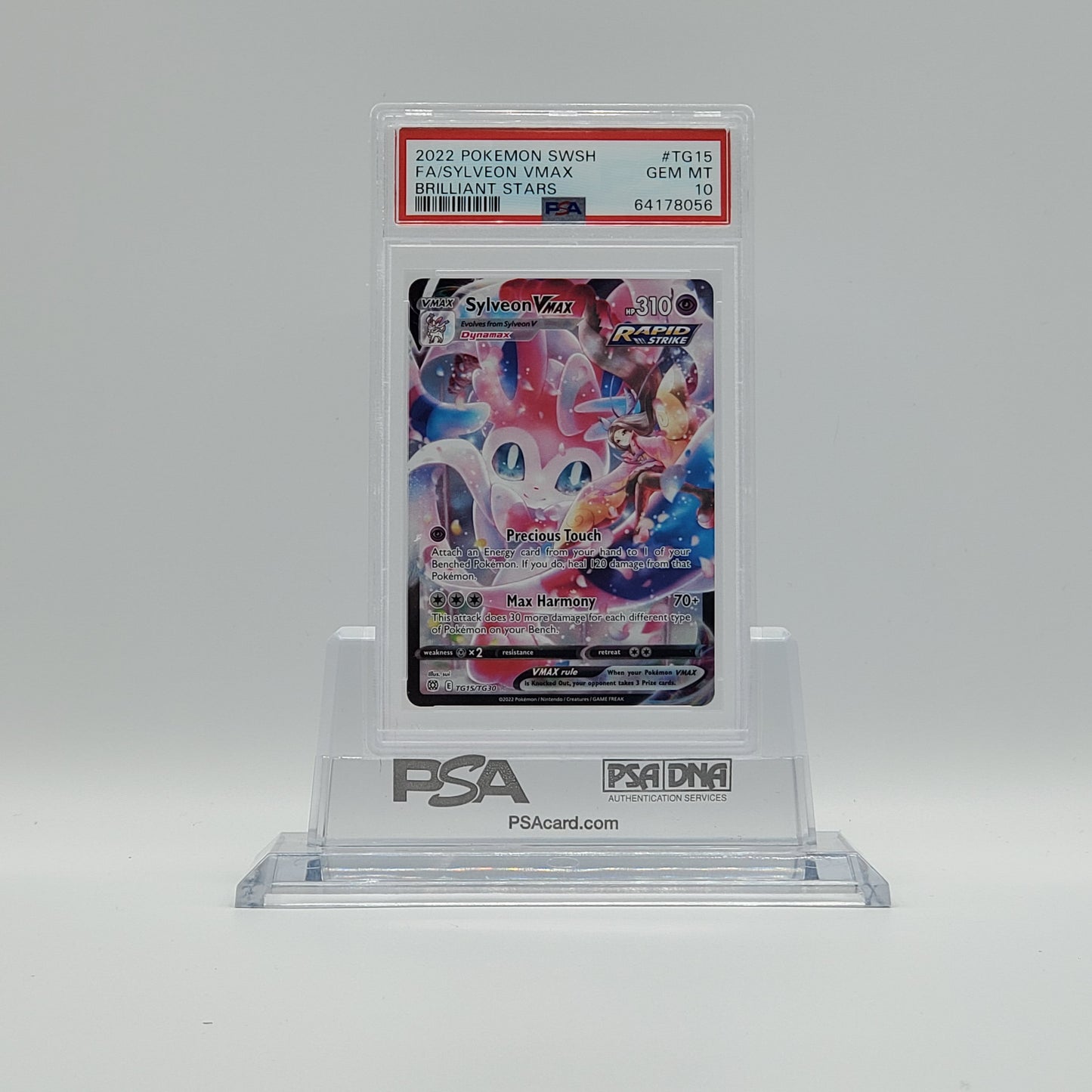 2022 - POKEMON - SWORD & SHIELD - BRILLIANT STARS - FULL ART - SYLVEON VMAX - #TG15 - PSA - GEM MINT 10