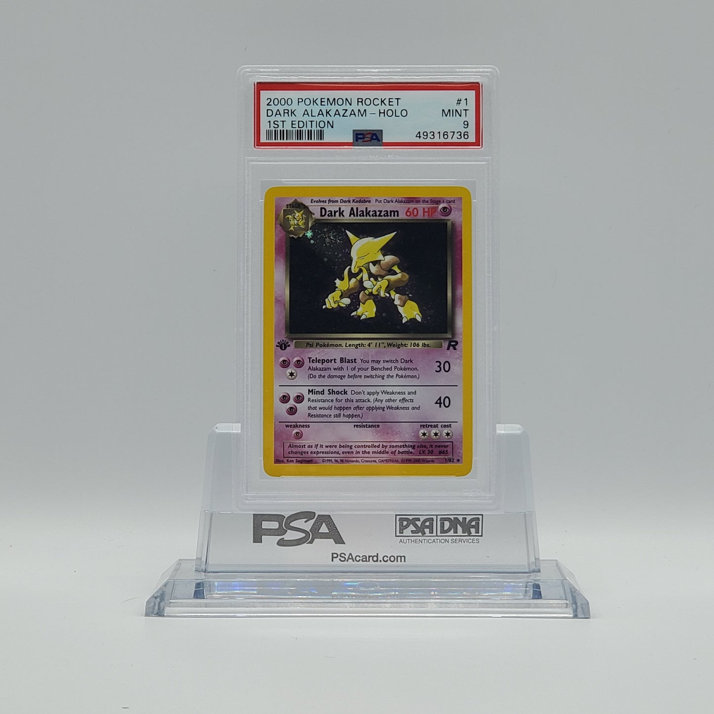 2000 - POKEMON - TEAM ROCKET - DARK ALAKAZAM - #1 - HOLOGRAPHIC - 1ST EDITION - PSA - MINT 9