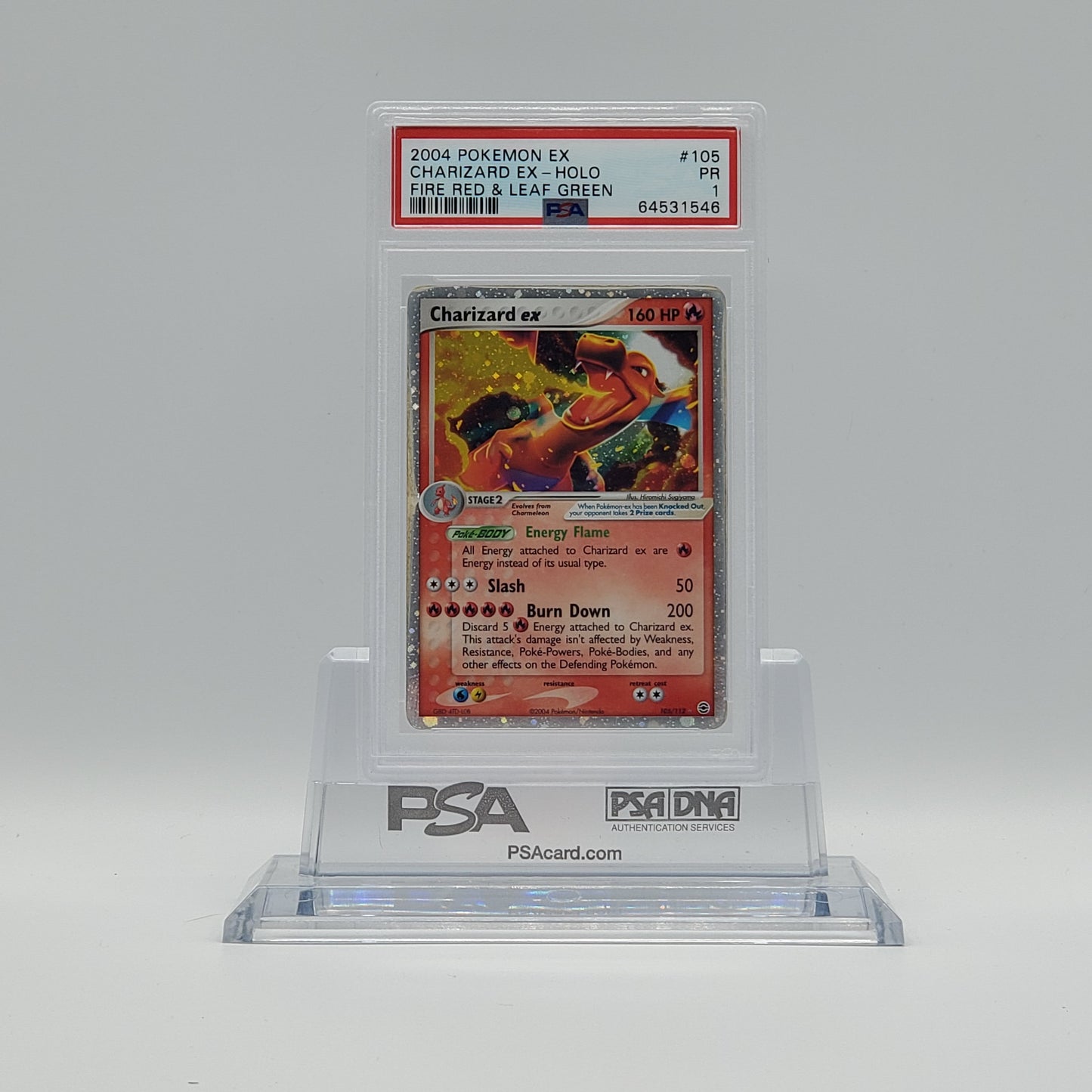 2004 - POKEMON - EX - FIRE RED & LEAF GREEN - CHARIZARD EX - #105 - HOLOGRAPHIC - PSA - PR 1