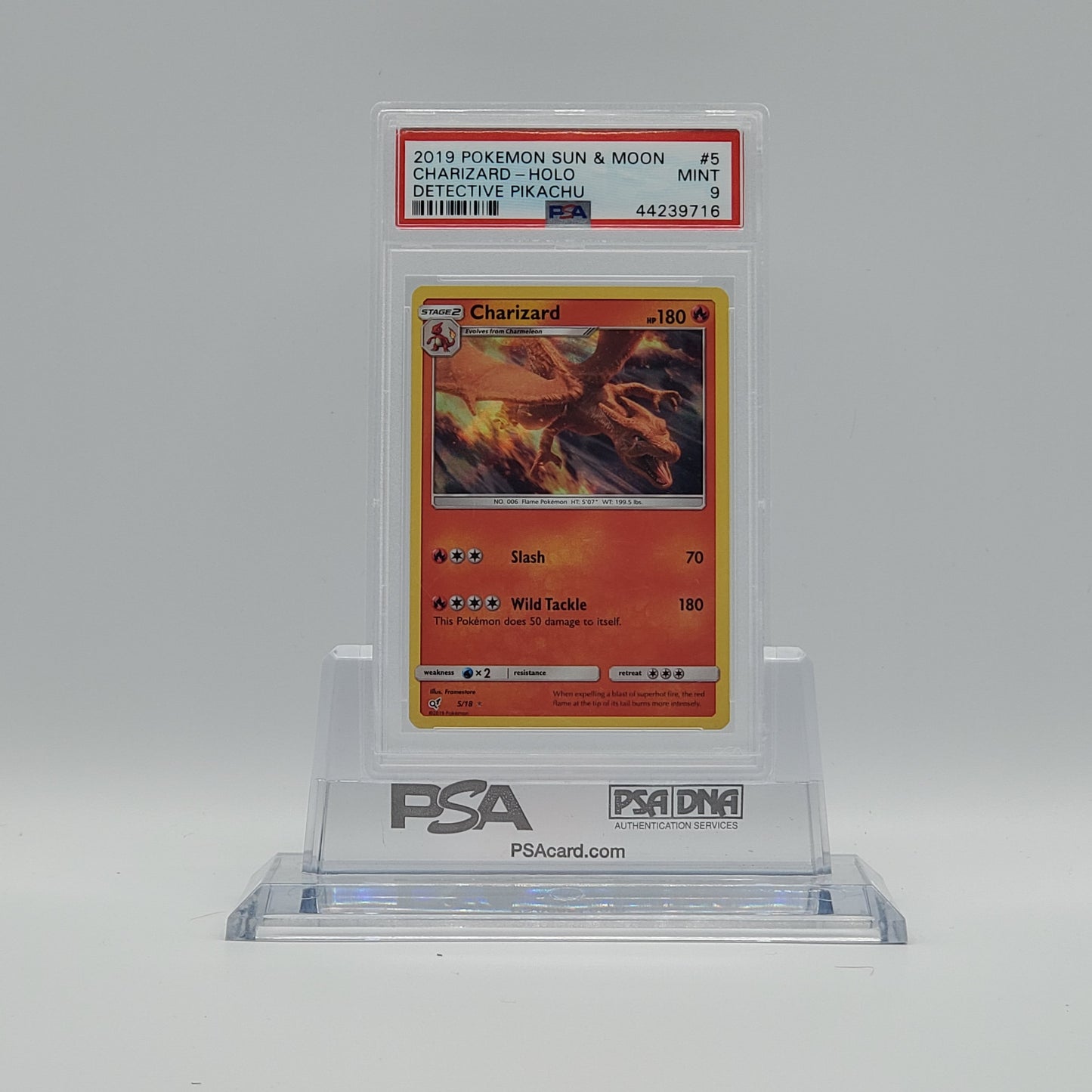 2019 - POKEMON - SUN & MOON - DETECTIVE PIKACHU - CHARIZARD - #5 - HOLOGRAPHIC - PSA - MINT 9