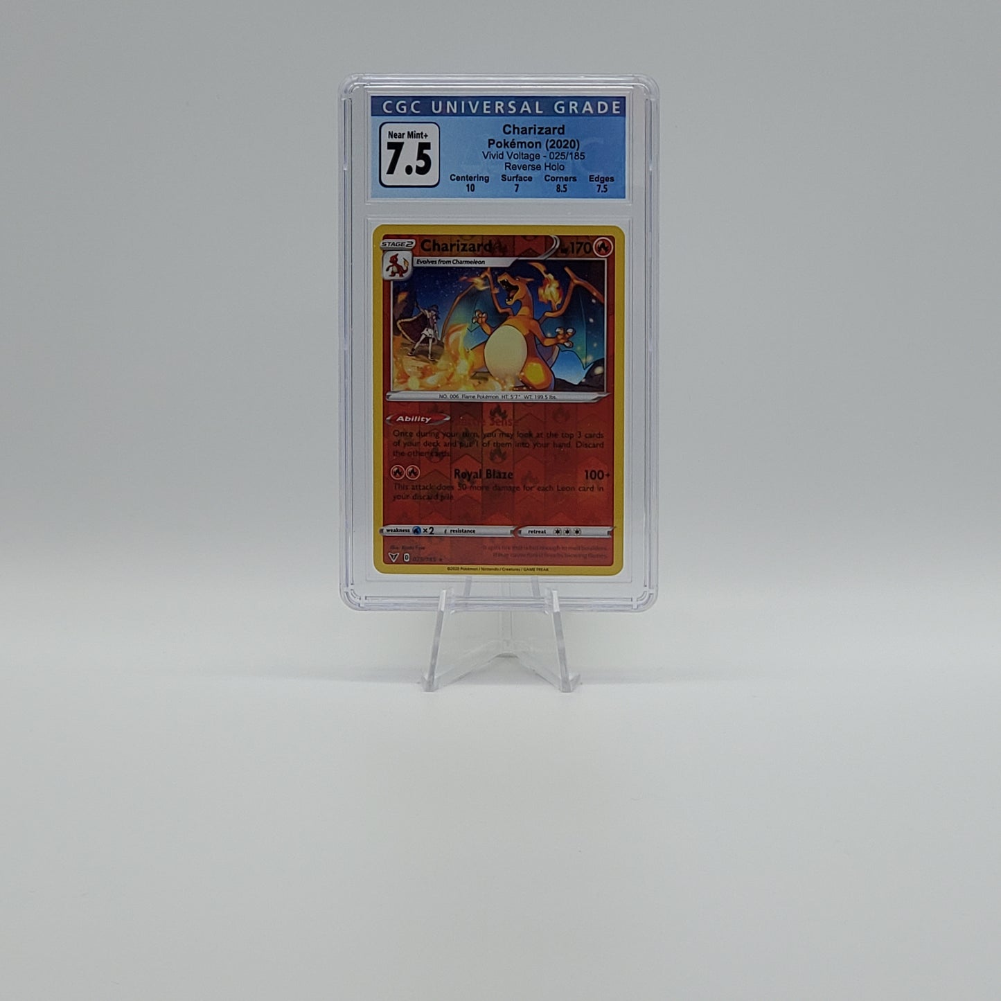 2020 - POKEMON - VIVID VOLTAGE - CHARIZARD - #25 - REVERSE HOLOGRAPHIC - CGC - NEAR MINT 7.5