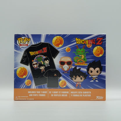 FUNKO POP! - POP! TEES - DRAGON BALL Z - 4 PACK & TSHIRT (SIZE LARGE SHIRT WITH MASTER ROSHI, SHENRON, GOKU & VEGETA POCKET POPS)