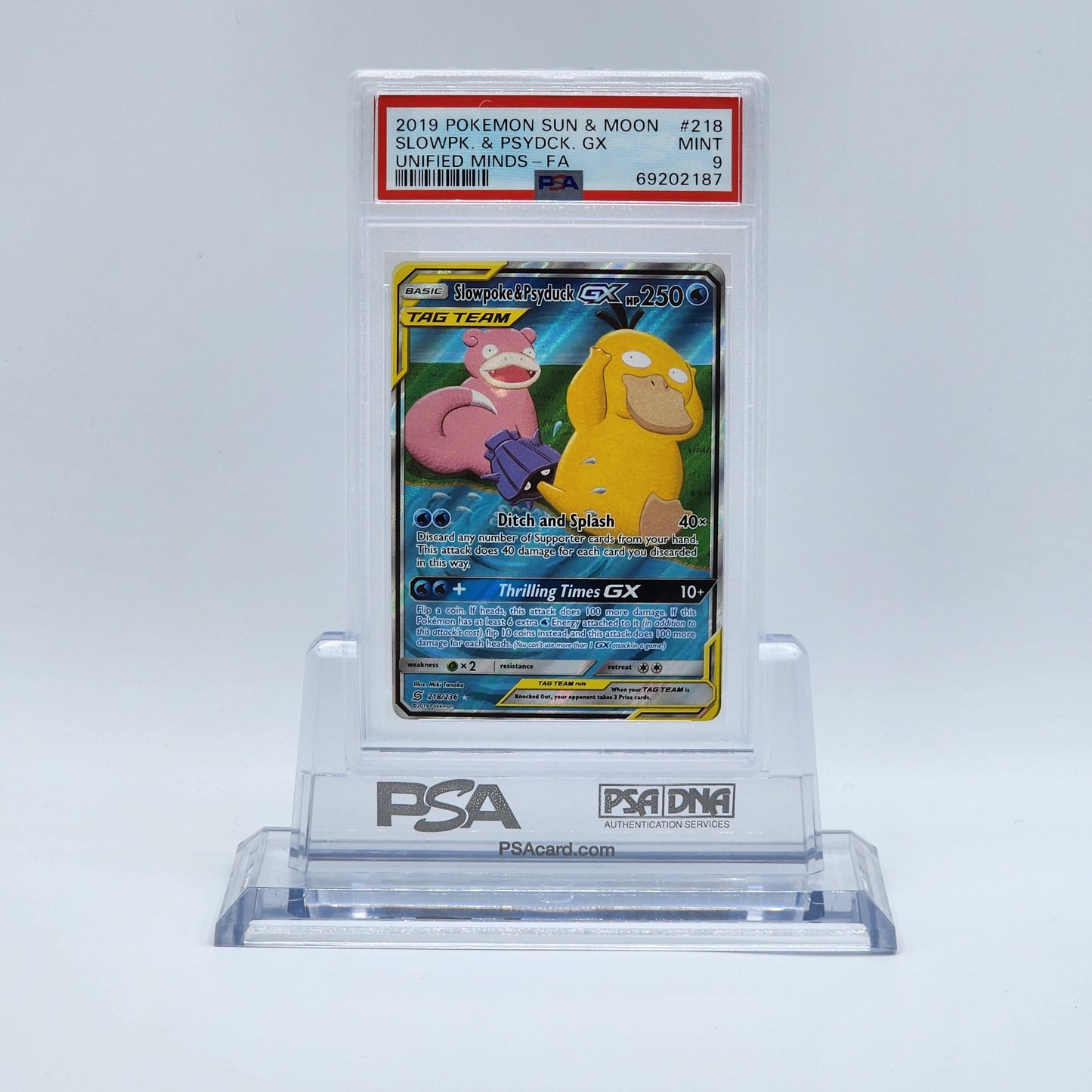 2021 - Pokémon - SUN & MOON - UNIFIED MINDS - FA SLOWPOKE & PSYDUCK GX - #218 - PSA - MINT 9