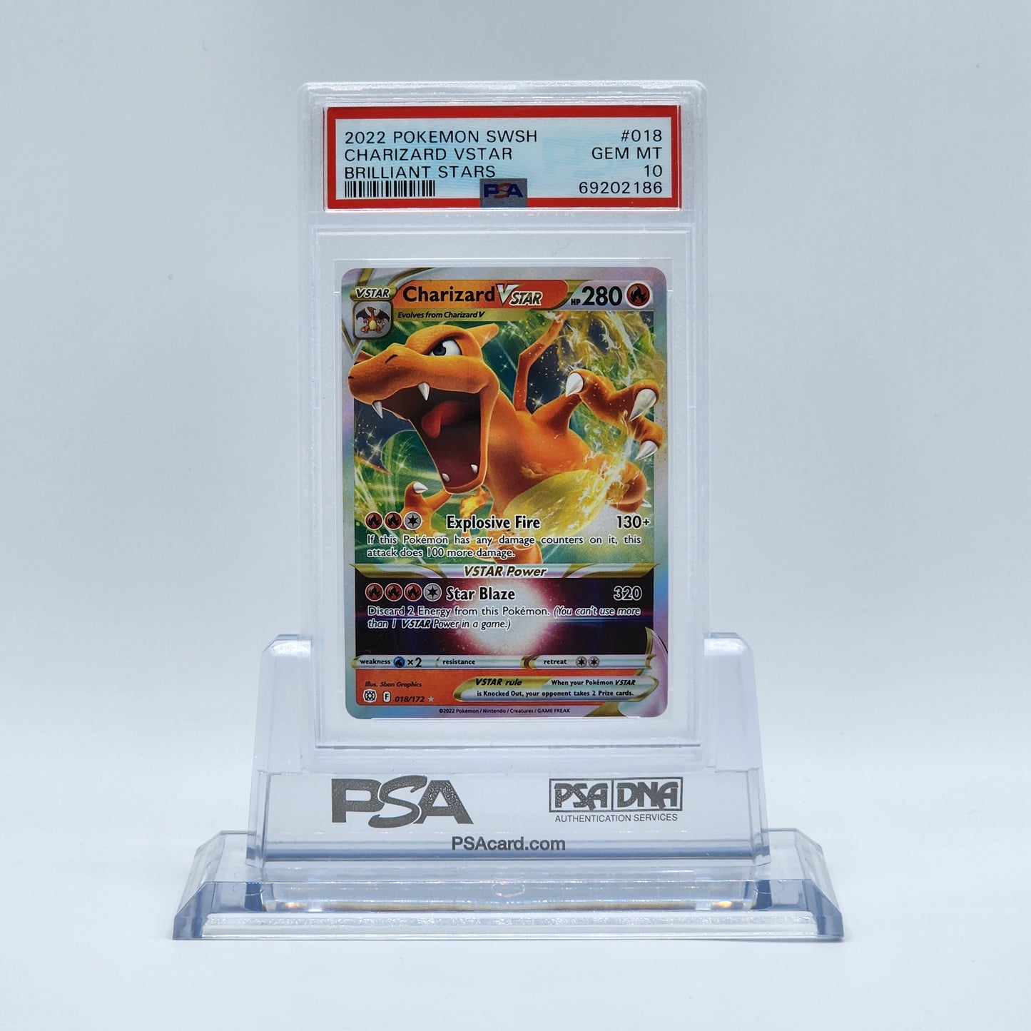 2022 - Pokémon - SWORD & SHIELD - BRILLIANT STARS - CHARIZARD VSTAR - #018 - PSA - GEM MINT 10