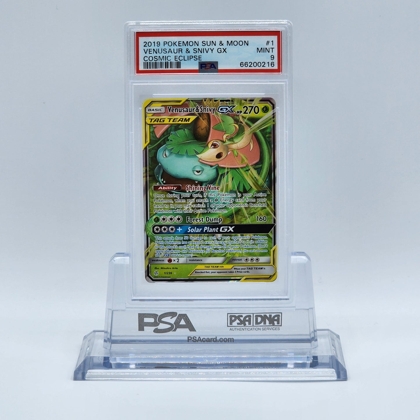 2019 - Pokémon - SUN & MOON - COSMIC ECLIPSE - VENUSAUR & SNIVY - #1 - PSA - MINT 9