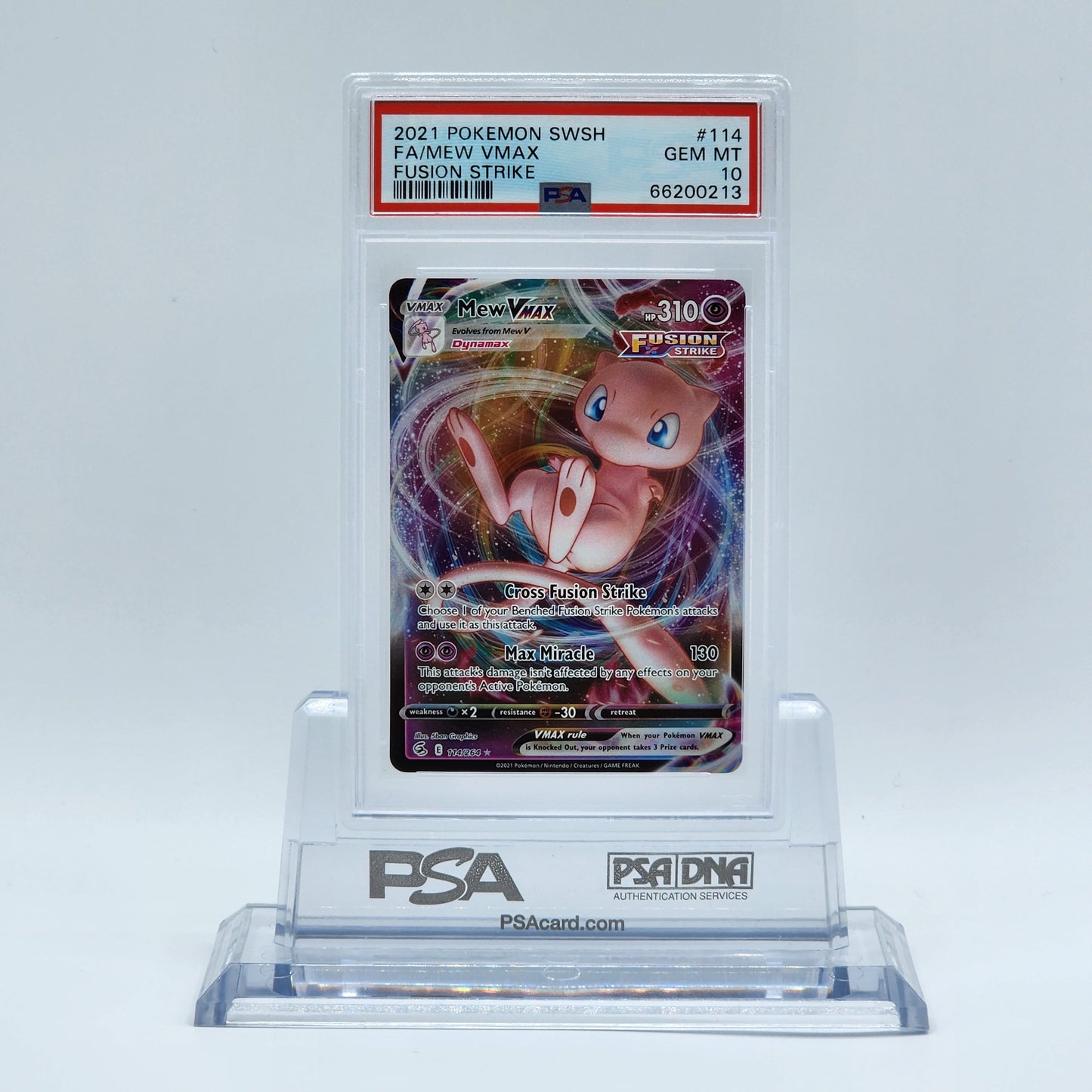 ﻿﻿2021 - Pokémon - SWORD & SHIELD - FUSION STRIKE - FA MEW VMAX - #114 - PSA - GEM MT 10