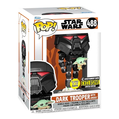 FUNKO POP! - DARK TROOPER WITH GROGU - GLOWS IN THE DARK - ENTERTAINMENT EARTH EXCLUSIVE